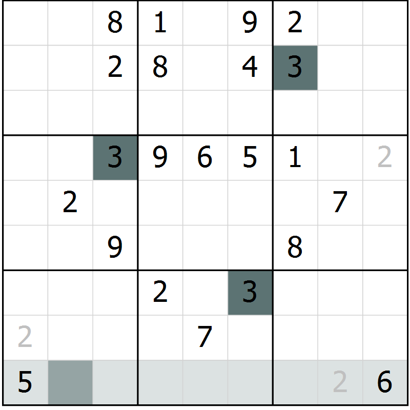 Position des candidats pour la solution de la Gr 58 page 60 du magazine de sudoku SUDOKU SUCCESS n° 022