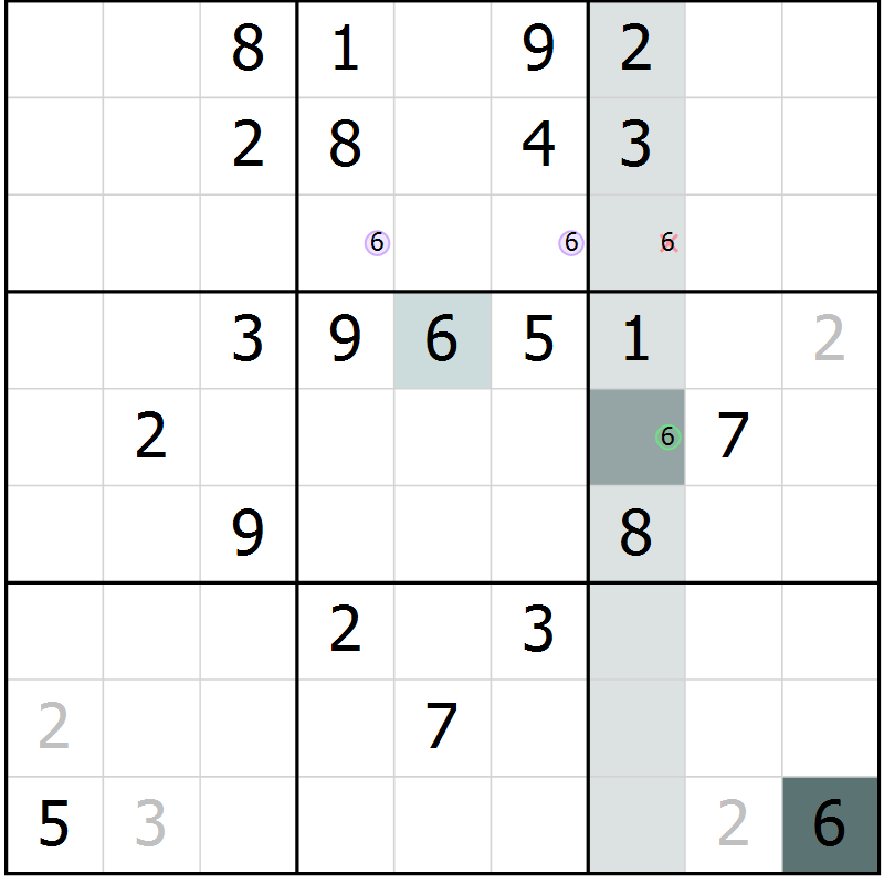 Position des candidats pour la solution de la Gr 58 page 60 du magazine de sudoku SUDOKU SUCCESS n° 022