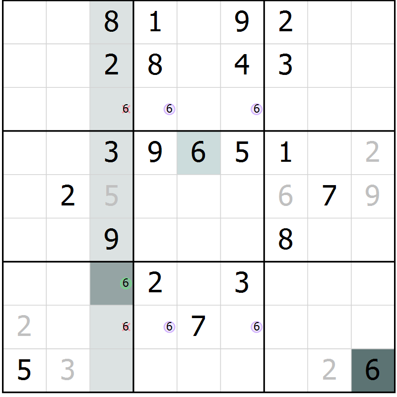 Position des candidats pour la solution de la Gr 58 page 60 du magazine de sudoku SUDOKU SUCCESS n° 022