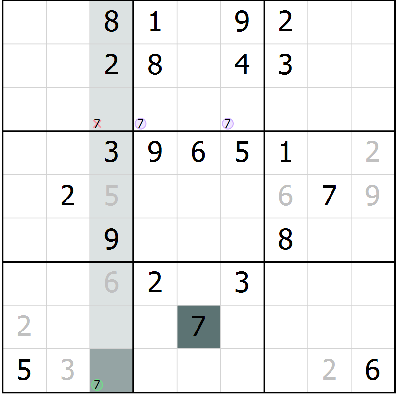 Position des candidats pour la solution de la Gr 58 page 60 du magazine de sudoku SUDOKU SUCCESS n° 022