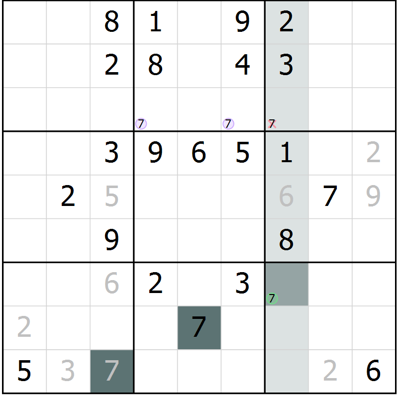 Position des candidats pour la solution de la Gr 58 page 60 du magazine de sudoku SUDOKU SUCCESS n° 022