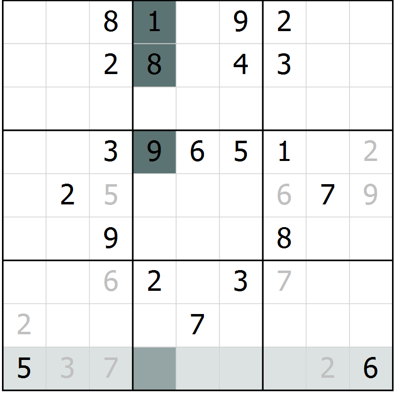 Position des candidats pour la solution de la Gr 58 page 60 du magazine de sudoku SUDOKU SUCCESS n° 022