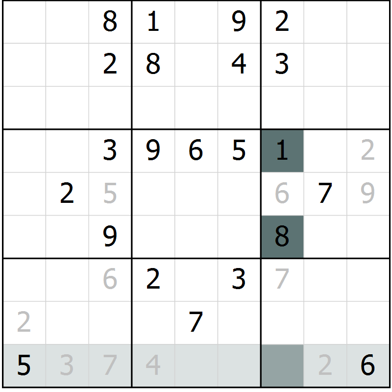 Position des candidats pour la solution de la Gr 58 page 60 du magazine de sudoku SUDOKU SUCCESS n° 022