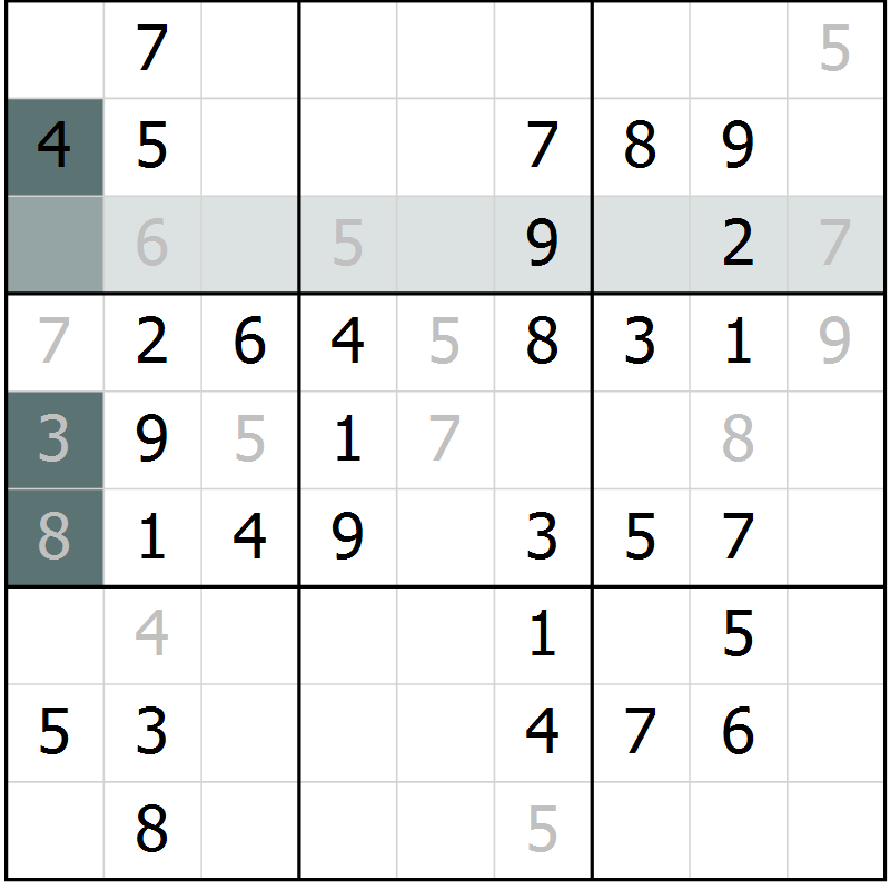 Position des candidats pour la solution de la Gr 59 page 61 du magazine de sudoku SUDOKU SUCCESS n° 022