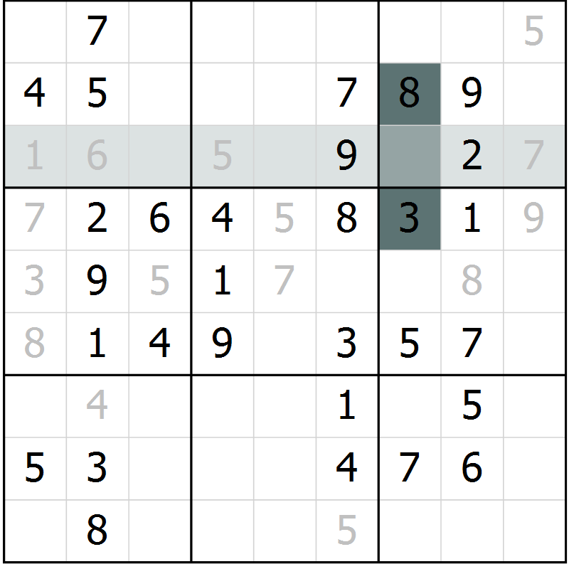 Position des candidats pour la solution de la Gr 59 page 61 du magazine de sudoku SUDOKU SUCCESS n° 022