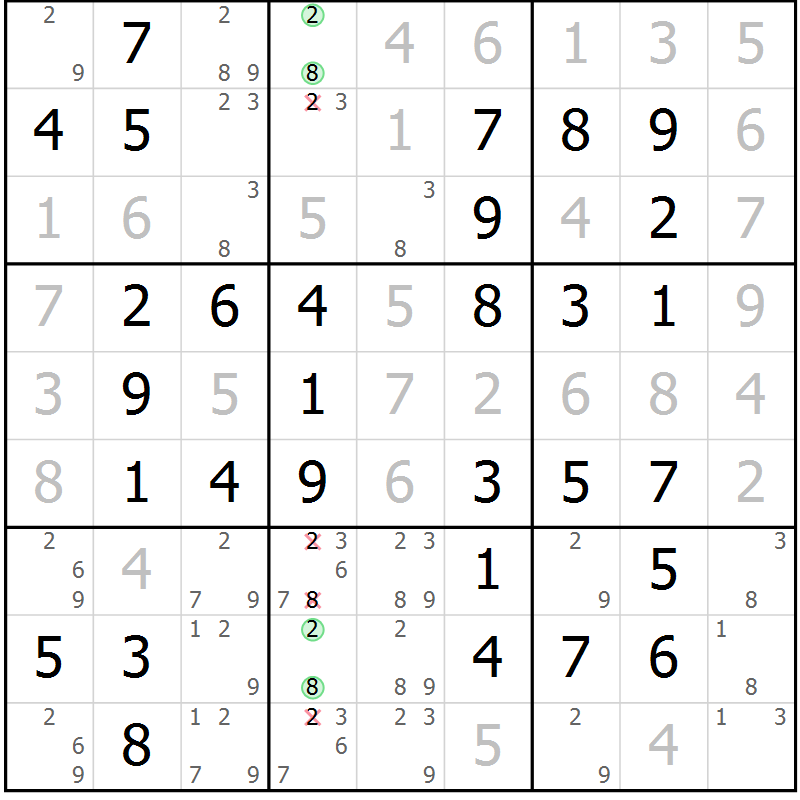 Position des candidats pour la solution de la Gr 59 page 61 du magazine de sudoku SUDOKU SUCCESS n° 022