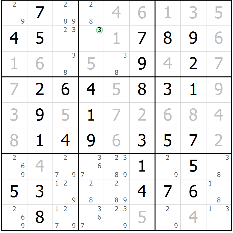 Position des candidats pour la solution de la Gr 59 page 61 du magazine de sudoku SUDOKU SUCCESS n° 022