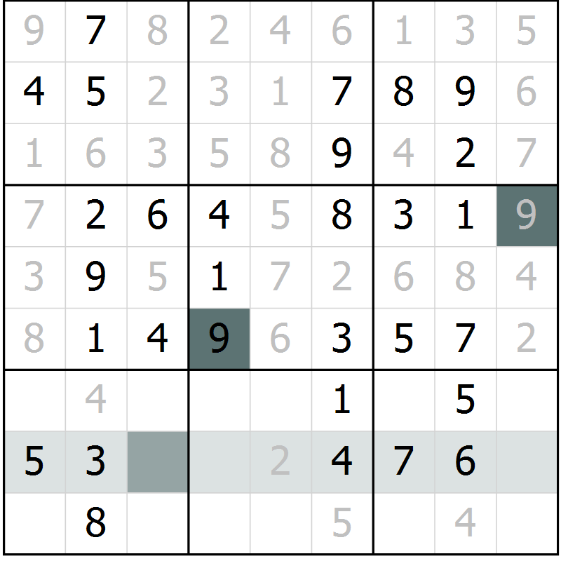 Position des candidats pour la solution de la Gr 59 page 61 du magazine de sudoku SUDOKU SUCCESS n° 022