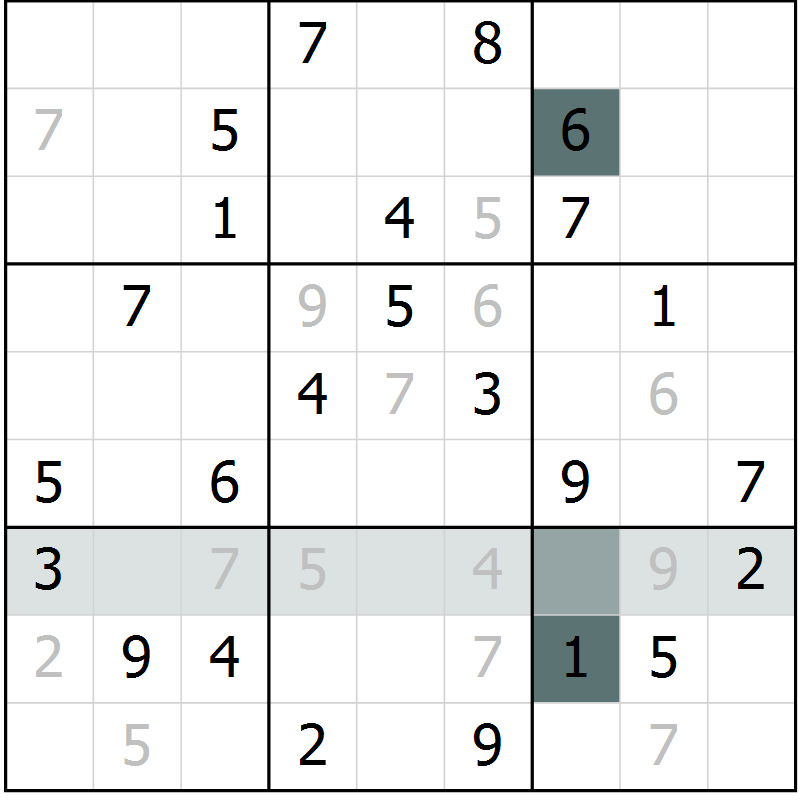 Position des candidats pour la solution de la Gr 6 page 8 du magazine de sudoku SUDOKU SUCCESS n° 022