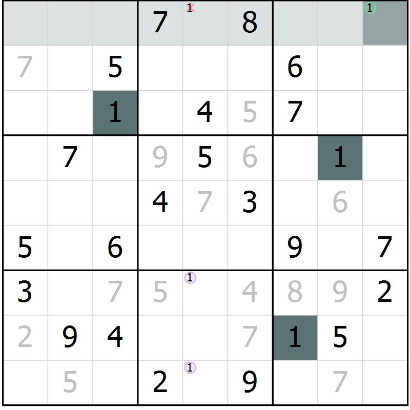 Position des candidats pour la solution de la Gr 6 page 8 du magazine de sudoku SUDOKU SUCCESS n° 022