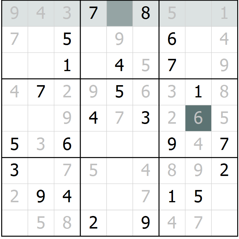 Position des candidats pour la solution de la Gr 6 page 8 du magazine de sudoku SUDOKU SUCCESS n° 022