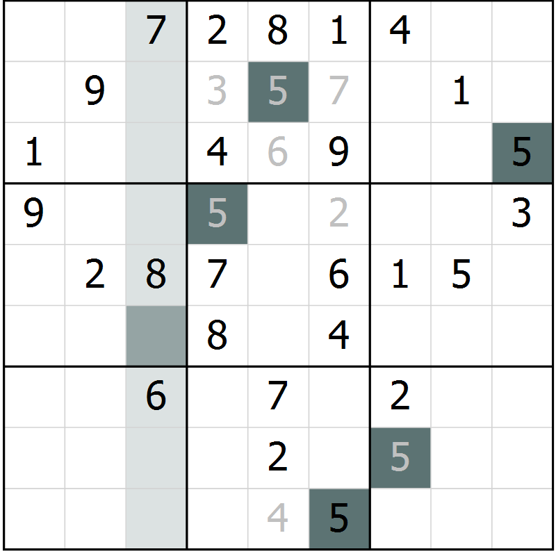 Position des candidats pour la solution de la Gr 60 page 62 du magazine de sudoku SUDOKU SUCCESS n° 022