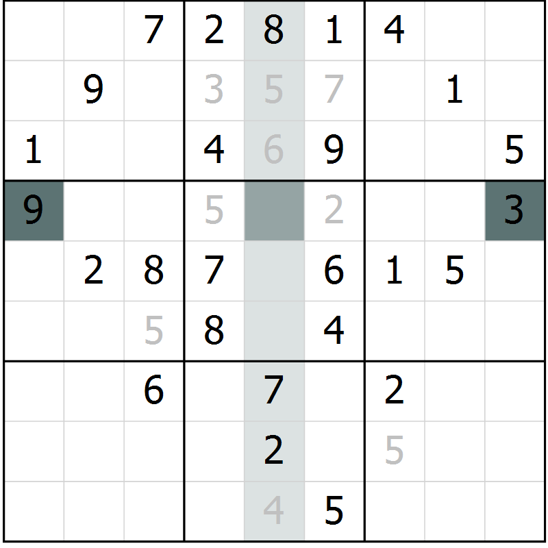 Position des candidats pour la solution de la Gr 60 page 62 du magazine de sudoku SUDOKU SUCCESS n° 022