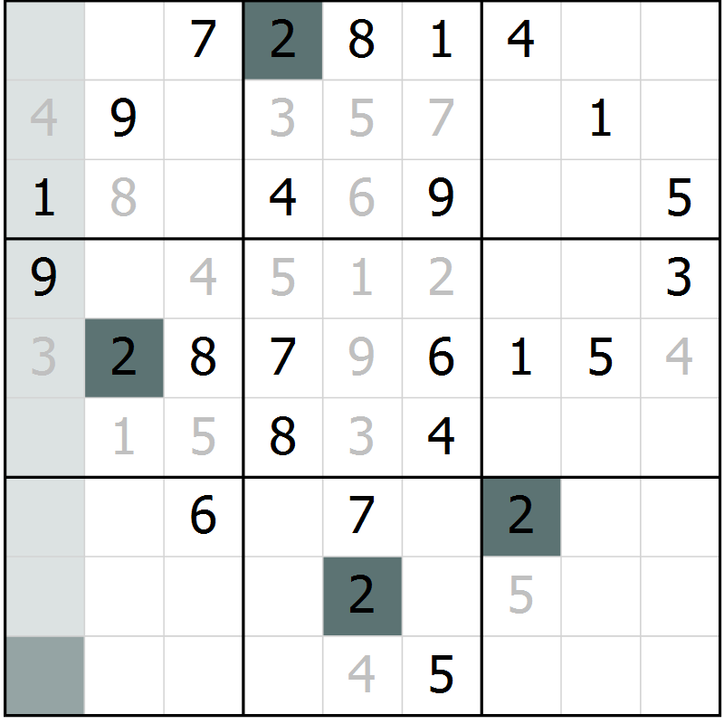 Position des candidats pour la solution de la Gr 60 page 62 du magazine de sudoku SUDOKU SUCCESS n° 022