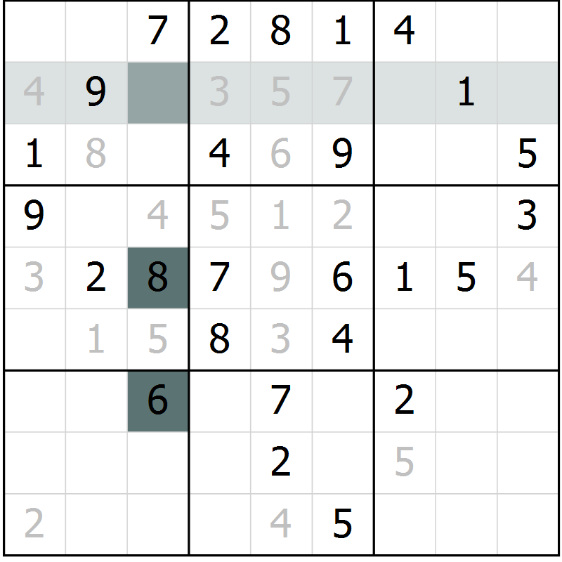 Position des candidats pour la solution de la Gr 60 page 62 du magazine de sudoku SUDOKU SUCCESS n° 022