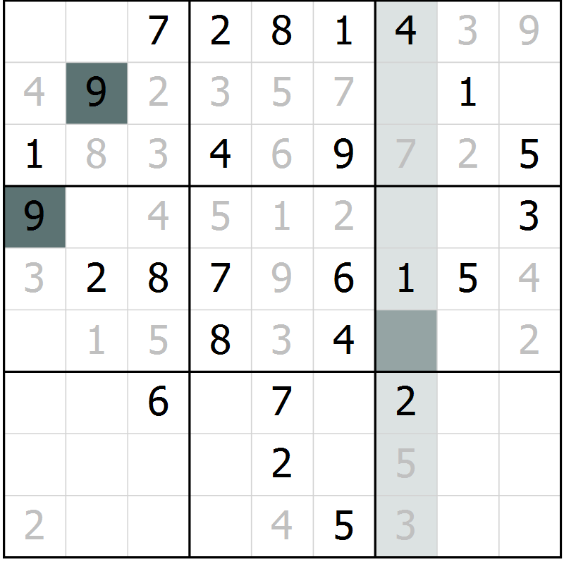 Position des candidats pour la solution de la Gr 60 page 62 du magazine de sudoku SUDOKU SUCCESS n° 022