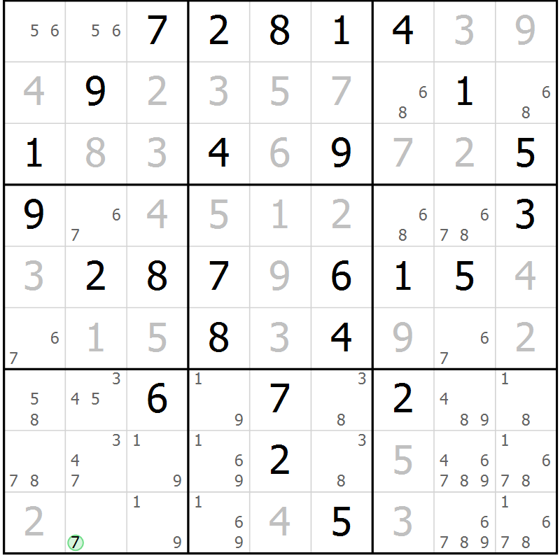 Position des candidats pour la solution de la Gr 60 page 62 du magazine de sudoku SUDOKU SUCCESS n° 022