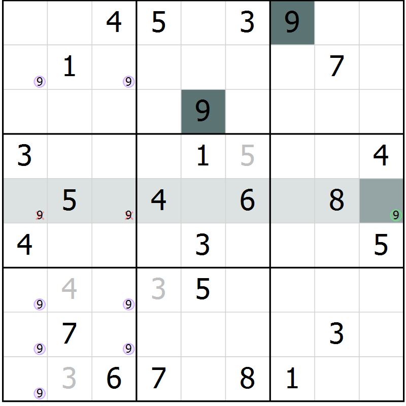 Position des candidats pour la solution de la Gr 61 page 63 du magazine de sudoku SUDOKU SUCCESS n° 022