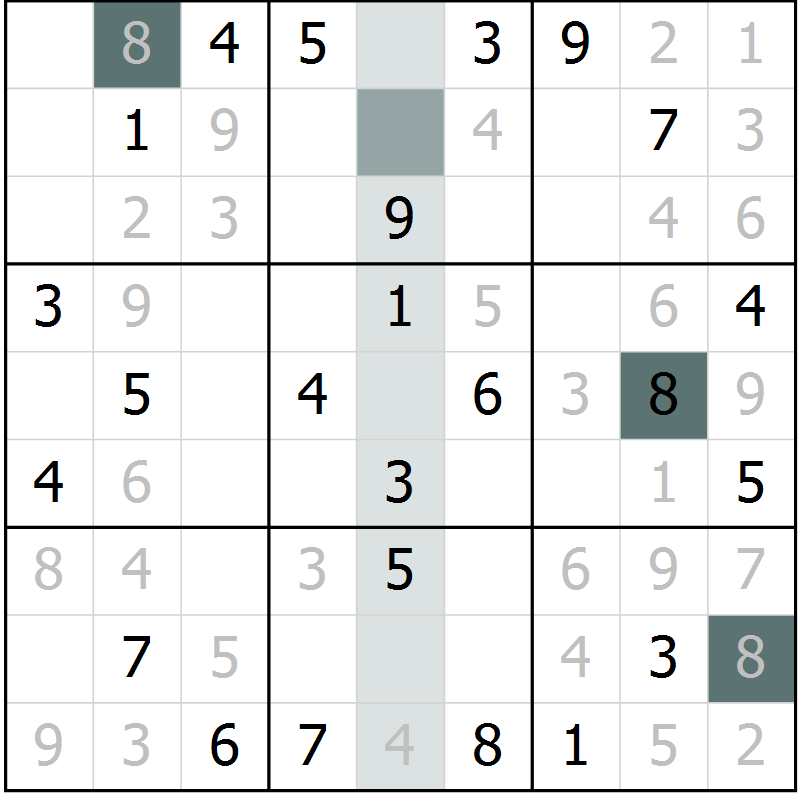 Position des candidats pour la solution de la Gr 61 page 63 du magazine de sudoku SUDOKU SUCCESS n° 022