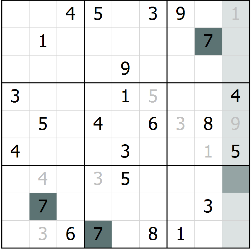 Position des candidats pour la solution de la Gr 61 page 63 du magazine de sudoku SUDOKU SUCCESS n° 022