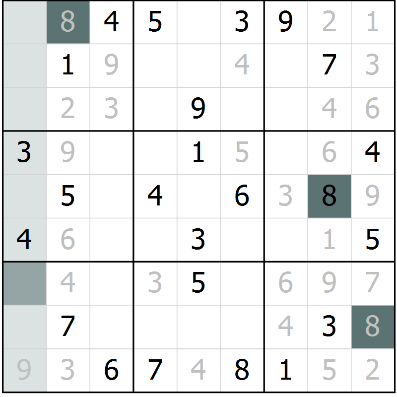 Position des candidats pour la solution de la Gr 61 page 63 du magazine de sudoku SUDOKU SUCCESS n° 022