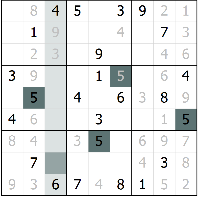 Position des candidats pour la solution de la Gr 61 page 63 du magazine de sudoku SUDOKU SUCCESS n° 022