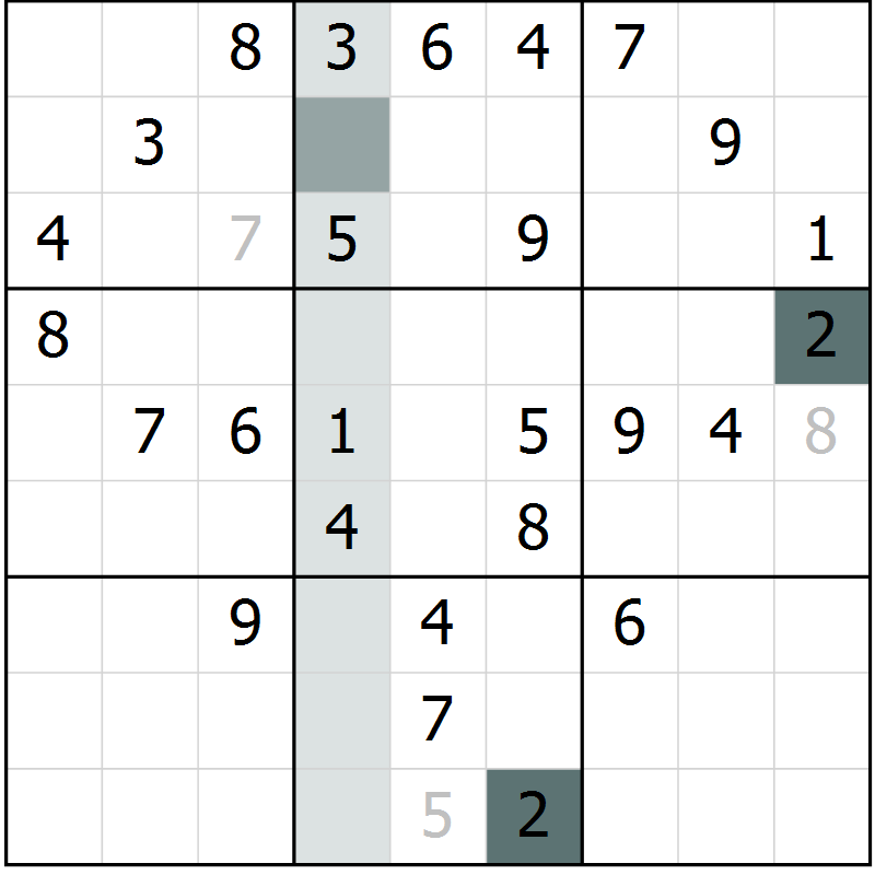 Position des candidats pour la solution de la Gr 62 page 64 du magazine de sudoku SUDOKU SUCCESS n° 022