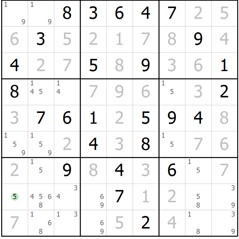 Position des candidats pour la solution de la Gr 62 page 64 du magazine de sudoku SUDOKU SUCCESS n° 022