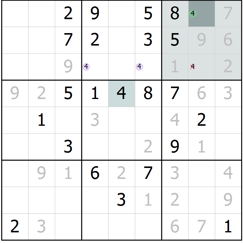 Position des candidats pour la solution de la Gr 63 page 65 du magazine de sudoku SUDOKU SUCCESS n° 022