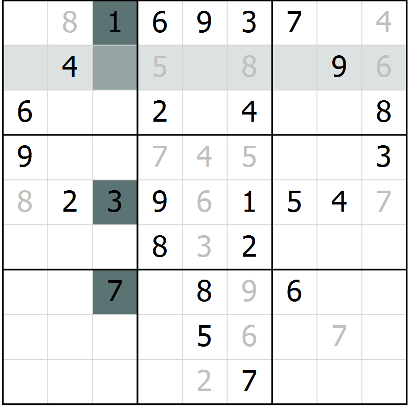 Position des candidats pour la solution de la Gr 64 page 66 du magazine de sudoku SUDOKU SUCCESS n° 022