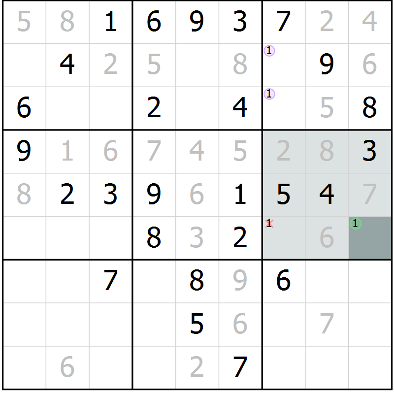 Position des candidats pour la solution de la Gr 64 page 66 du magazine de sudoku SUDOKU SUCCESS n° 022