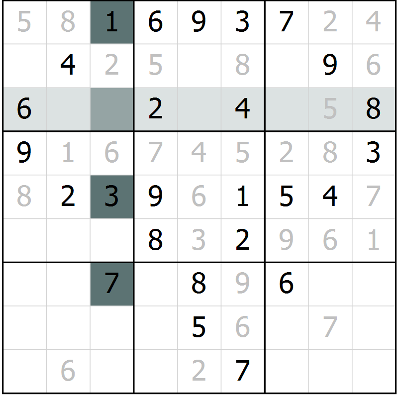 Position des candidats pour la solution de la Gr 64 page 66 du magazine de sudoku SUDOKU SUCCESS n° 022
