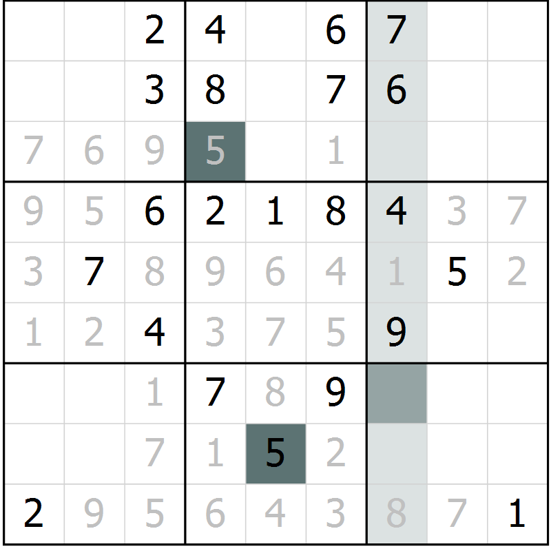 Position des candidats pour la solution de la Gr 65 page 67 du magazine de sudoku SUDOKU SUCCESS n° 022