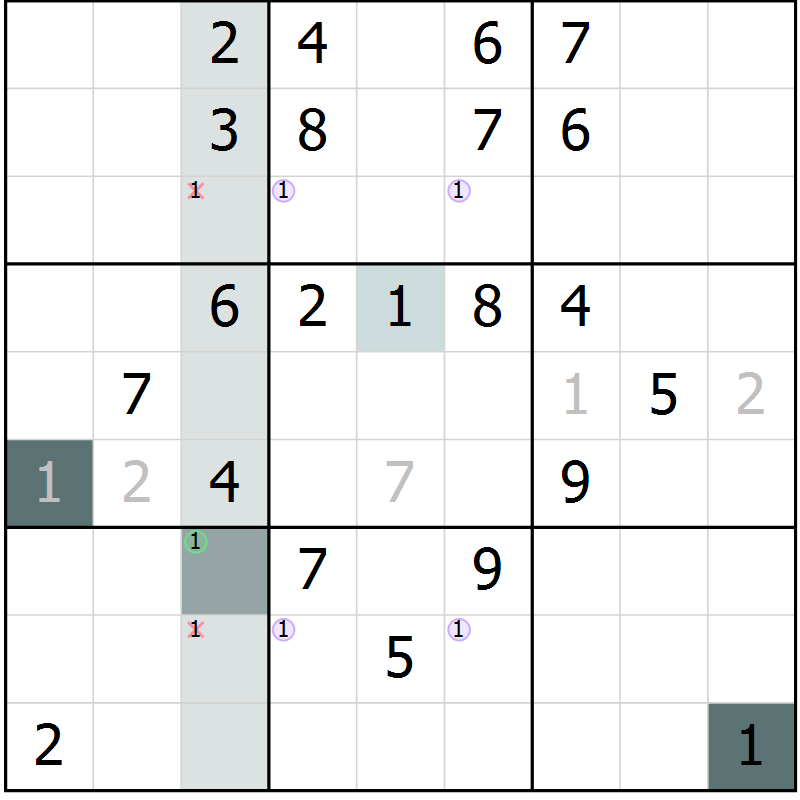 Position des candidats pour la solution de la Gr 65 page 67 du magazine de sudoku SUDOKU SUCCESS n° 022
