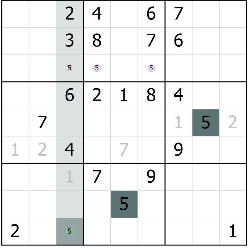 Position des candidats pour la solution de la Gr 65 page 67 du magazine de sudoku SUDOKU SUCCESS n° 022