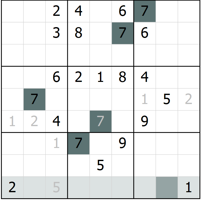 Position des candidats pour la solution de la Gr 65 page 67 du magazine de sudoku SUDOKU SUCCESS n° 022