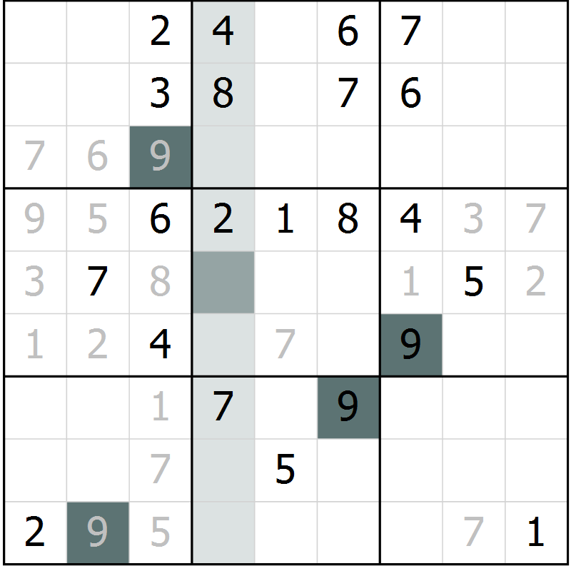Position des candidats pour la solution de la Gr 65 page 67 du magazine de sudoku SUDOKU SUCCESS n° 022