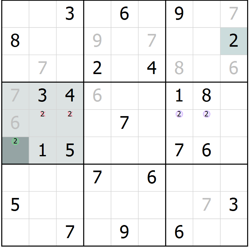 Position des candidats pour la solution de la Gr 66 page 68 du magazine de sudoku SUDOKU SUCCESS n° 022