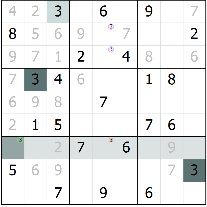 Position des candidats pour la solution de la Gr 66 page 68 du magazine de sudoku SUDOKU SUCCESS n° 022
