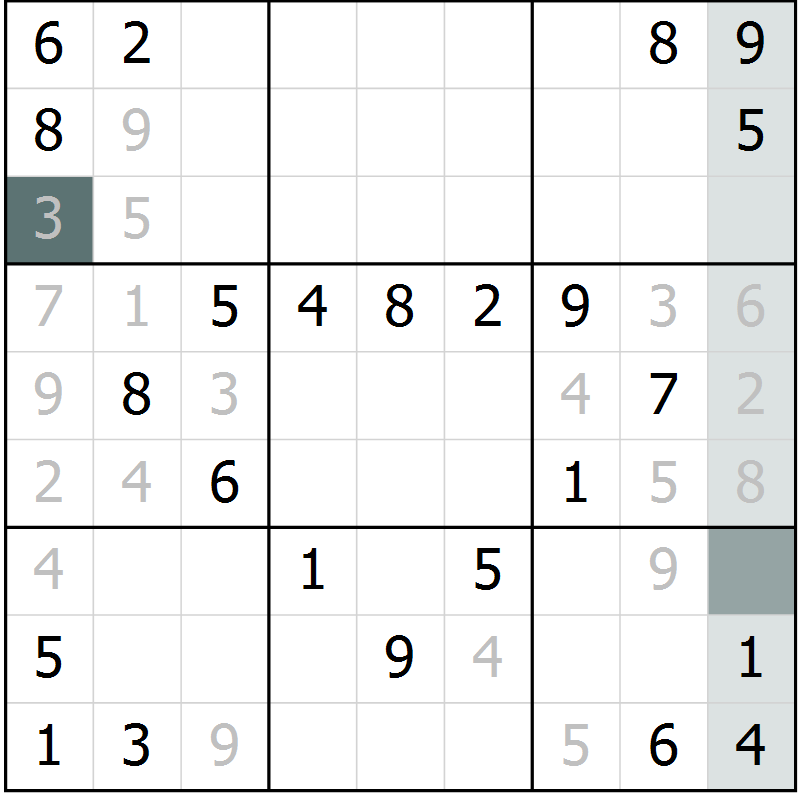 Position des candidats pour la solution de la Gr 67 page 69 du magazine de sudoku SUDOKU SUCCESS n° 022