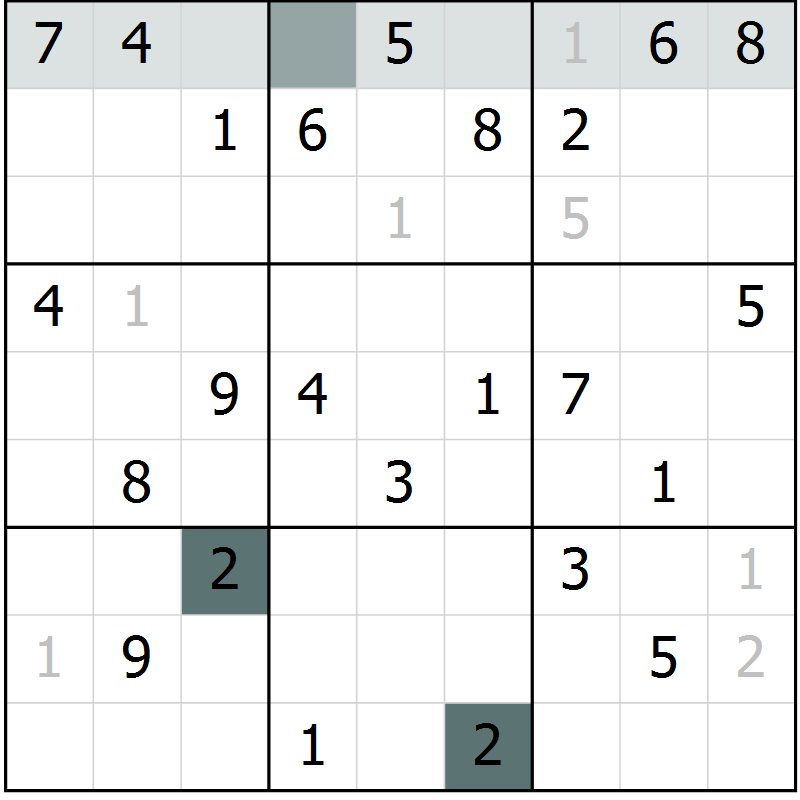 Position des candidats pour la solution de la Gr 68 page 70 du magazine de sudoku SUDOKU SUCCESS n° 022