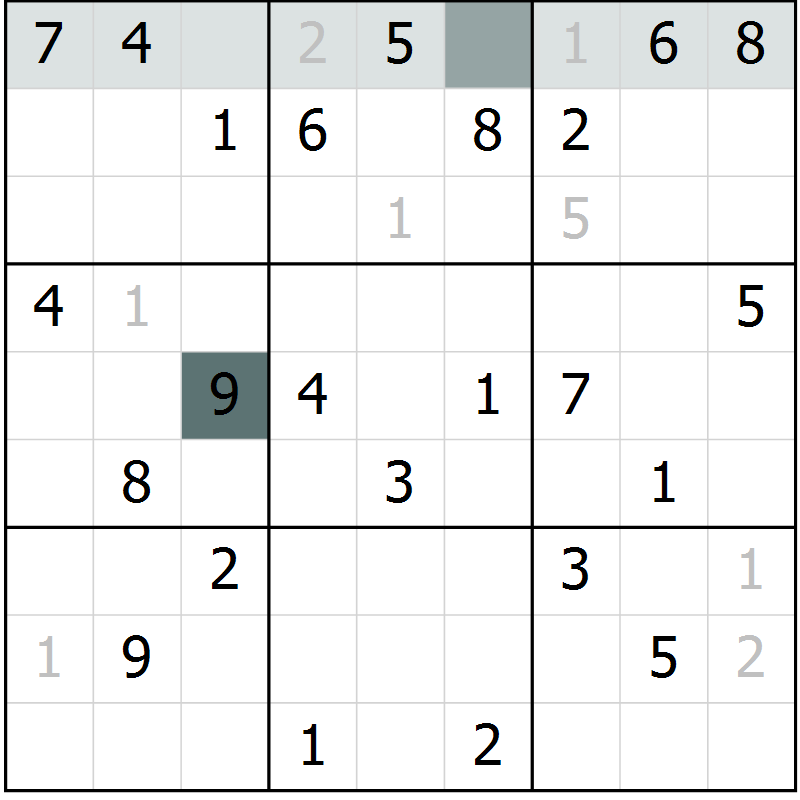 Position des candidats pour la solution de la Gr 68 page 70 du magazine de sudoku SUDOKU SUCCESS n° 022