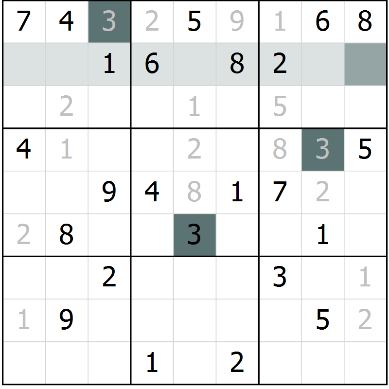 Position des candidats pour la solution de la Gr 68 page 70 du magazine de sudoku SUDOKU SUCCESS n° 022