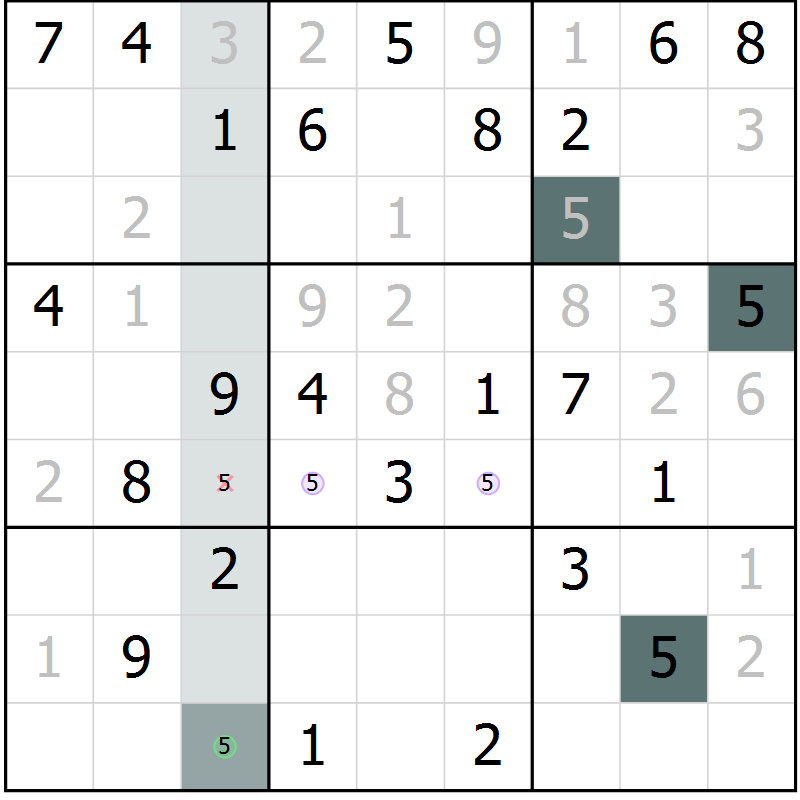 Position des candidats pour la solution de la Gr 68 page 70 du magazine de sudoku SUDOKU SUCCESS n° 022