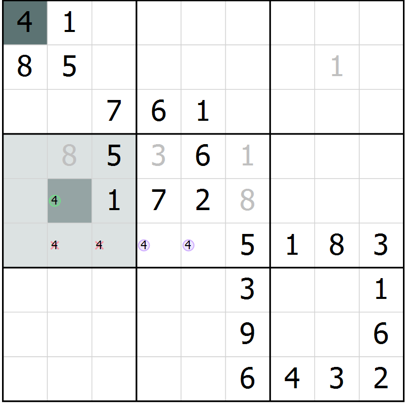 Position des candidats pour la solution de la Gr 69 page 71 du magazine de sudoku SUDOKU SUCCESS n° 022