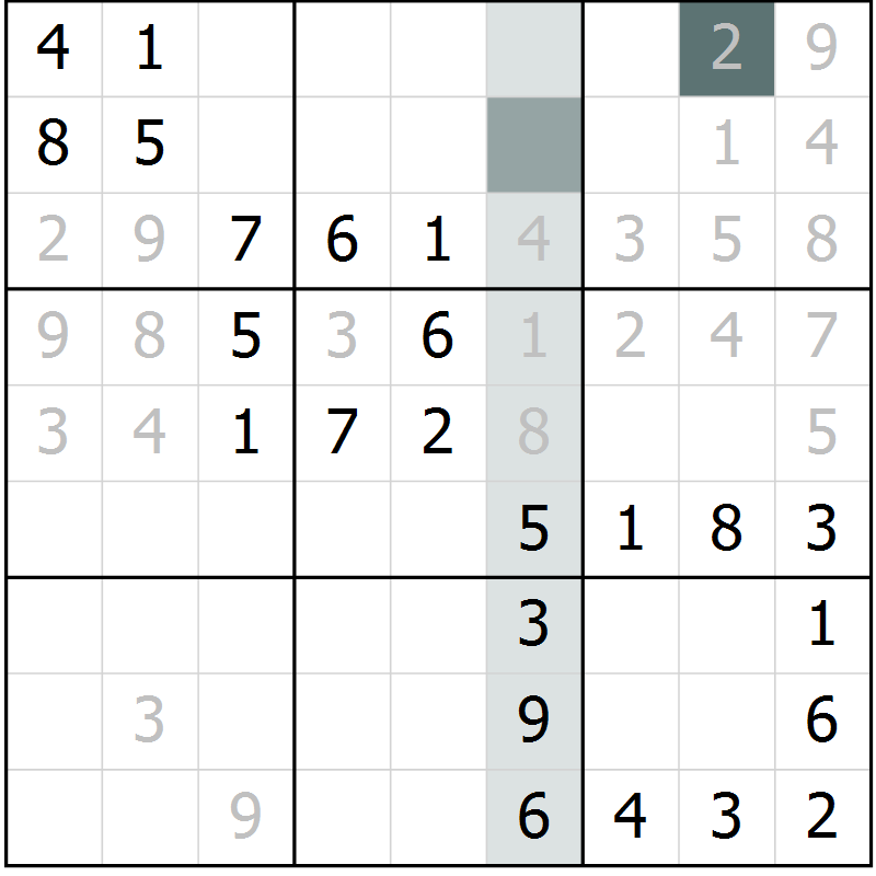 Position des candidats pour la solution de la Gr 69 page 71 du magazine de sudoku SUDOKU SUCCESS n° 022