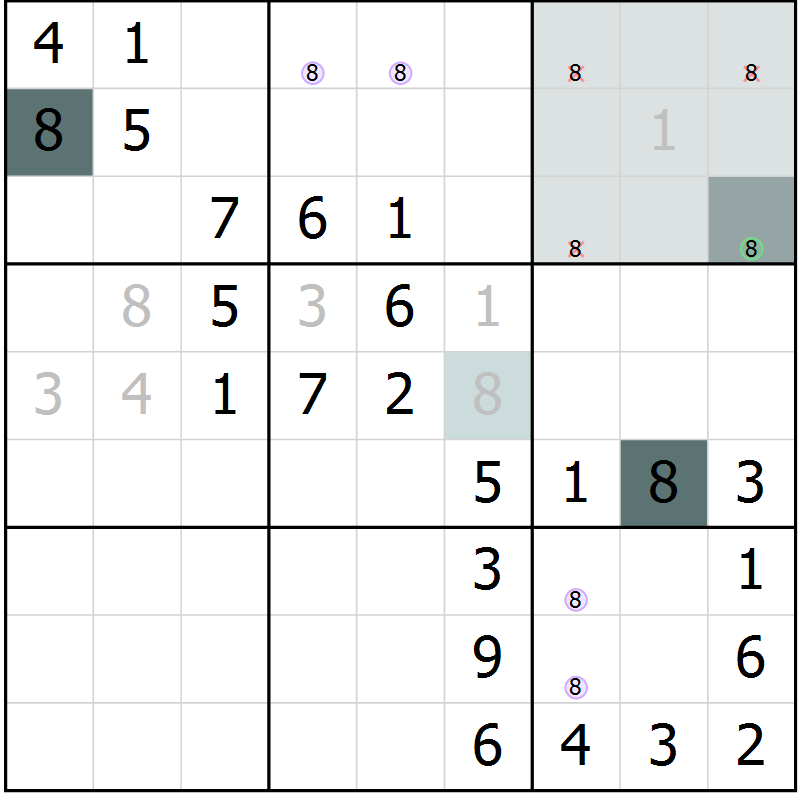 Position des candidats pour la solution de la Gr 69 page 71 du magazine de sudoku SUDOKU SUCCESS n° 022