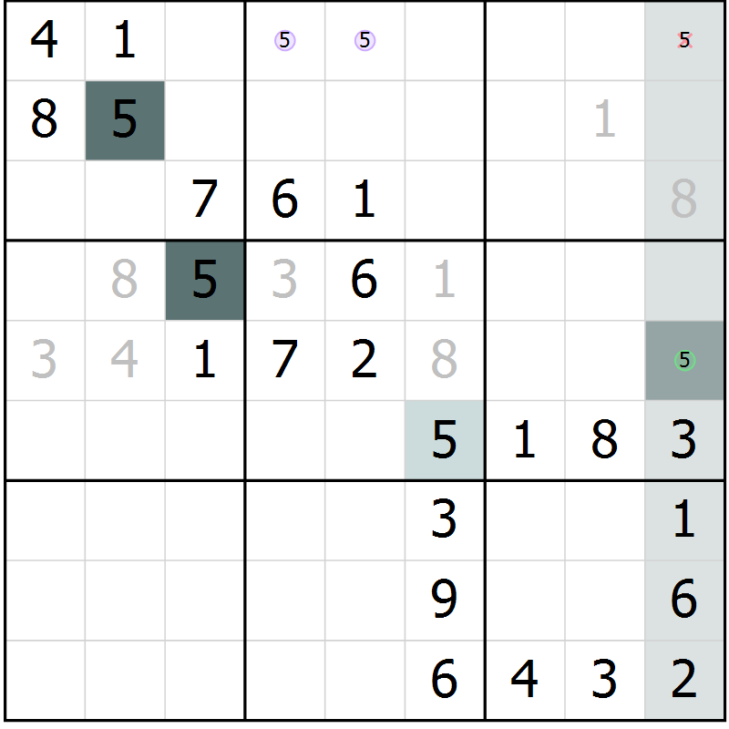 Position des candidats pour la solution de la Gr 69 page 71 du magazine de sudoku SUDOKU SUCCESS n° 022