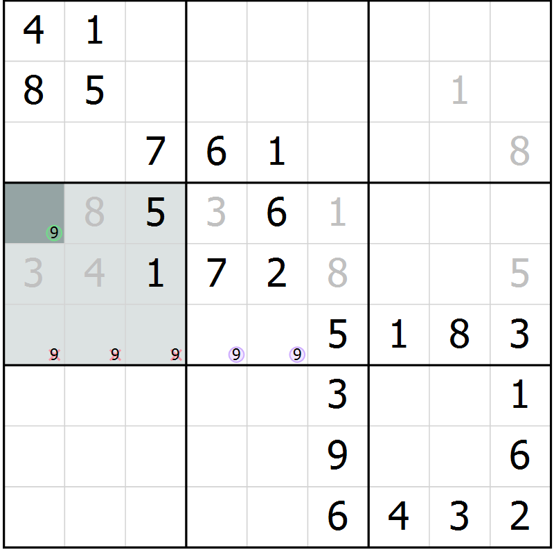 Position des candidats pour la solution de la Gr 69 page 71 du magazine de sudoku SUDOKU SUCCESS n° 022