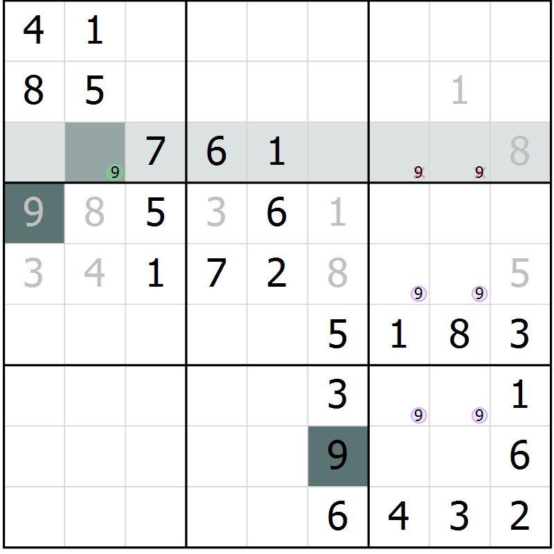 Position des candidats pour la solution de la Gr 69 page 71 du magazine de sudoku SUDOKU SUCCESS n° 022